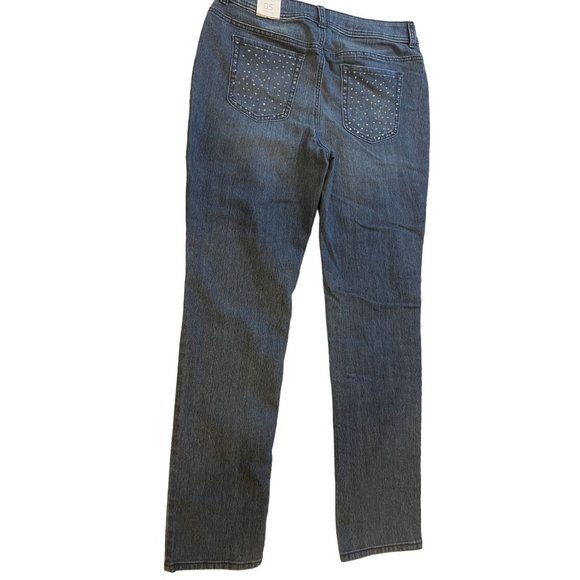 Chico's Womens Jeans Kerry Slim Straight Silver Rhinestones Indigo Bling SZ 0.5 - Picture 2 of 8